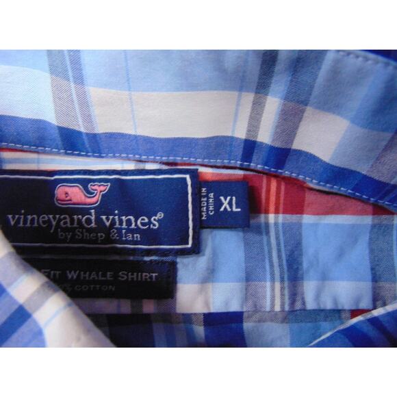 Vineyard Vines Shirt Mens XL‎ Slim Fit Whale Blue Red Plaid - Picture 8 of 9